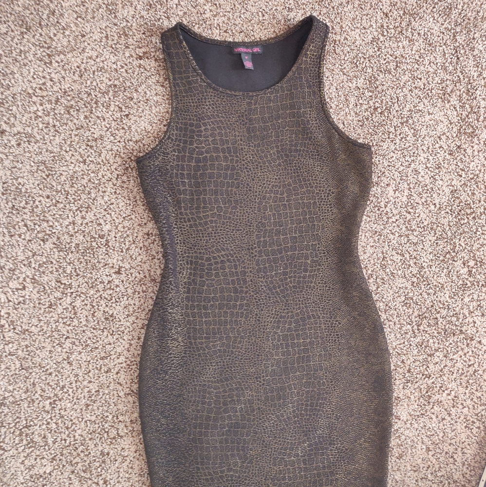 Bodycon brown gold black shiny animal print dress